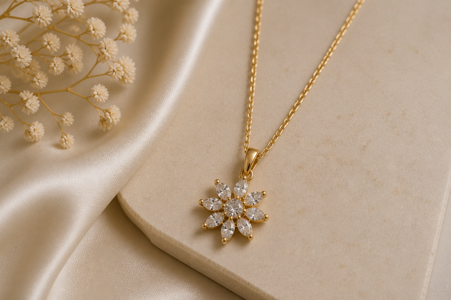 Vintage Floral Crystal Pendant Necklace