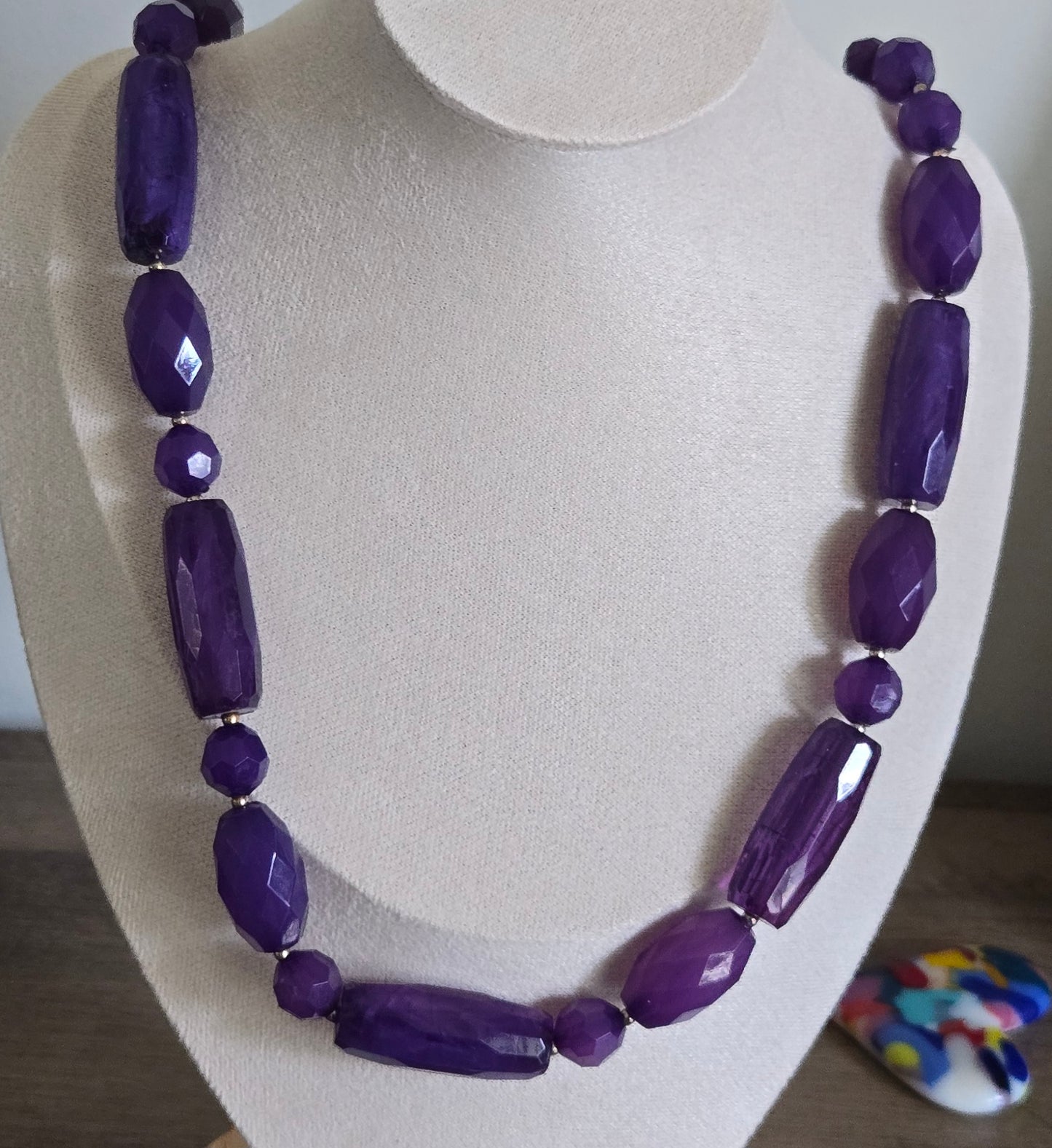 Chunky purple beaded statement necklace