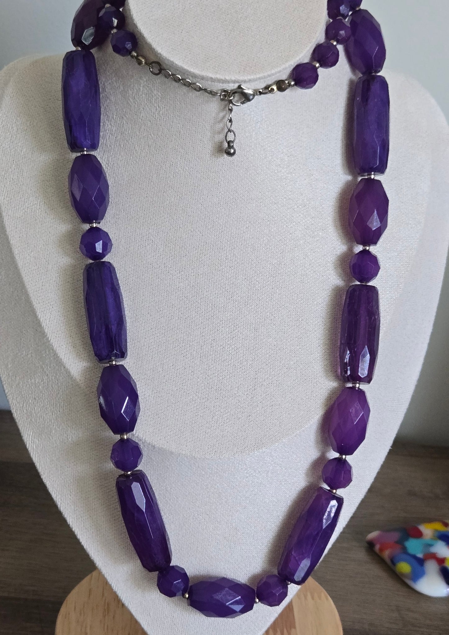 Chunky purple beaded statement necklace