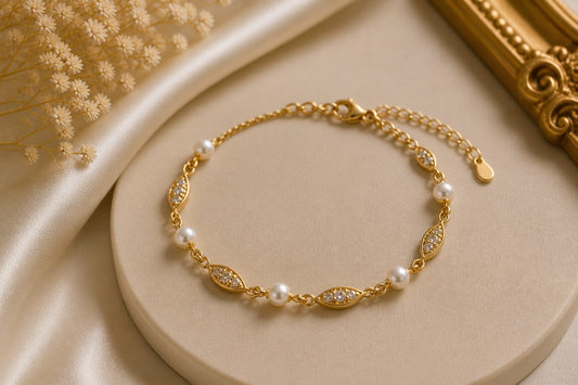 Vintage Pearl & Crystal Chain Bracelet