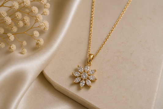 Vintage Floral Crystal Pendant Necklace